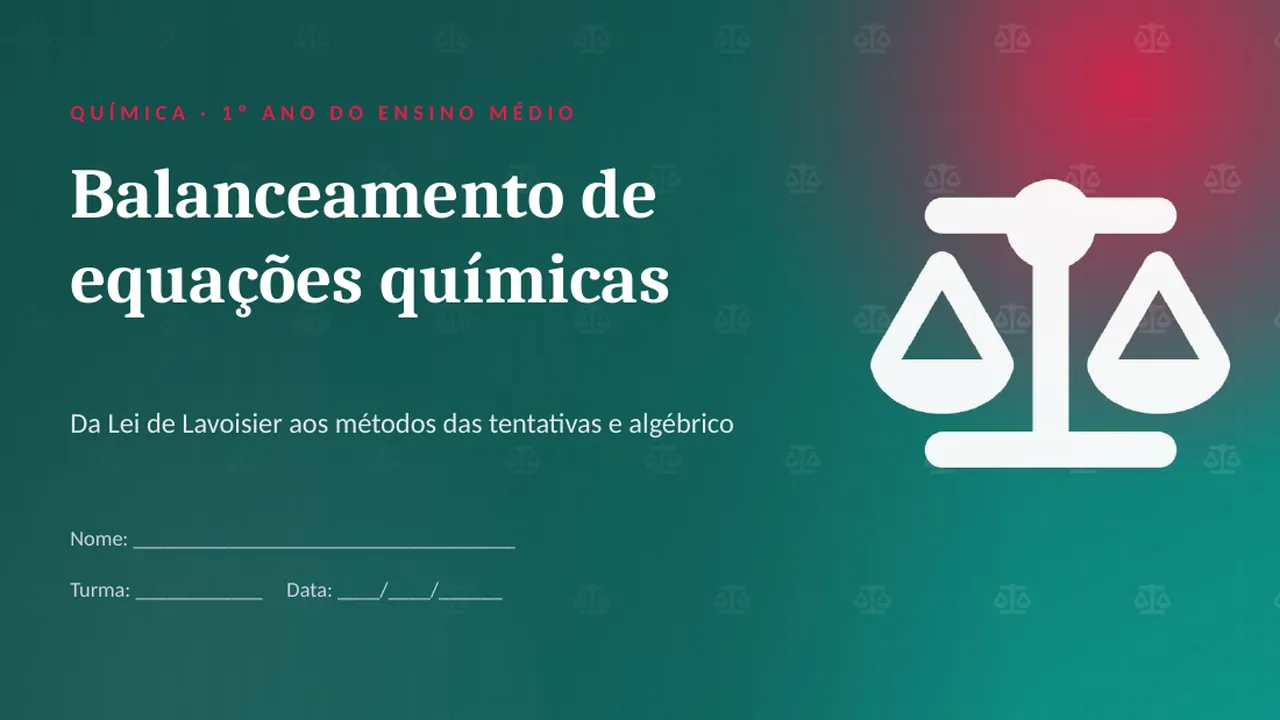 Capa da apresentação Balanceamento de equações químicas