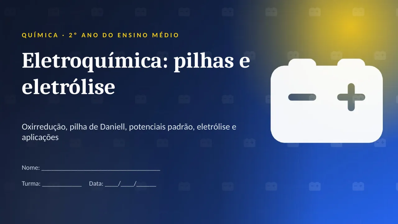 Capa da apresentação Eletroquímica: pilhas e eletrólise