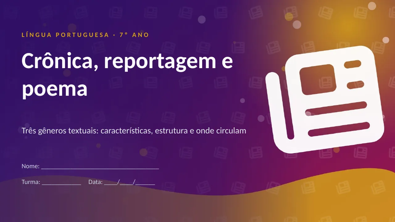 Capa da apresentação Crônica, reportagem e poema