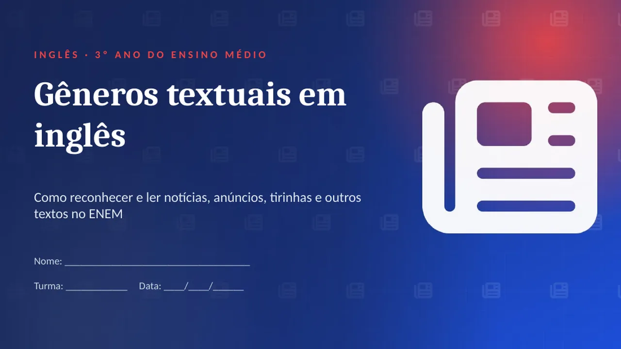Capa da apresentação Gêneros textuais em inglês