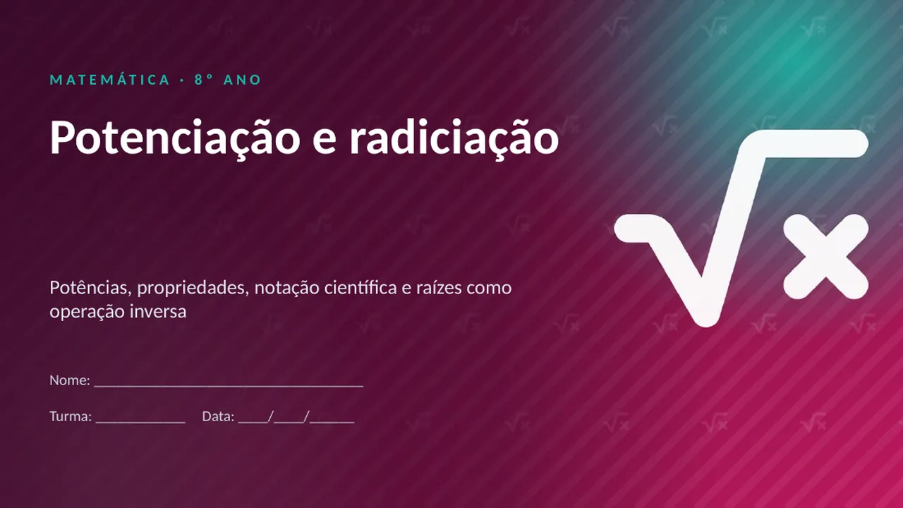 Capa da apresentação Potenciação e radiciação