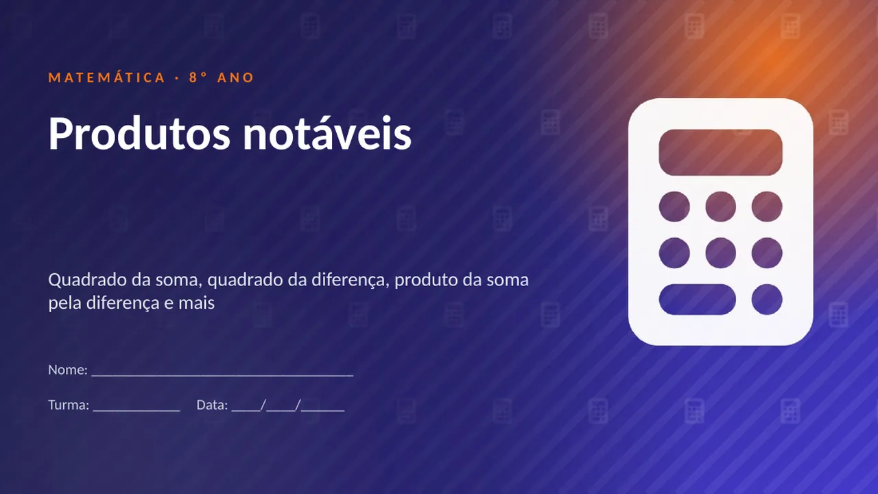 Capa da apresentação Produtos notáveis