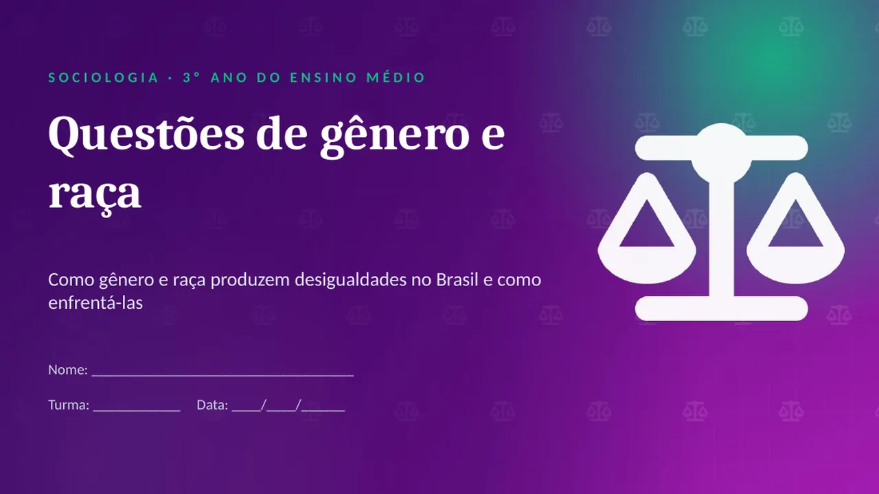 Capa da apresentação Questões de gênero e raça