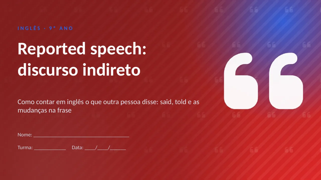 Capa da apresentação Reported speech: discurso indireto