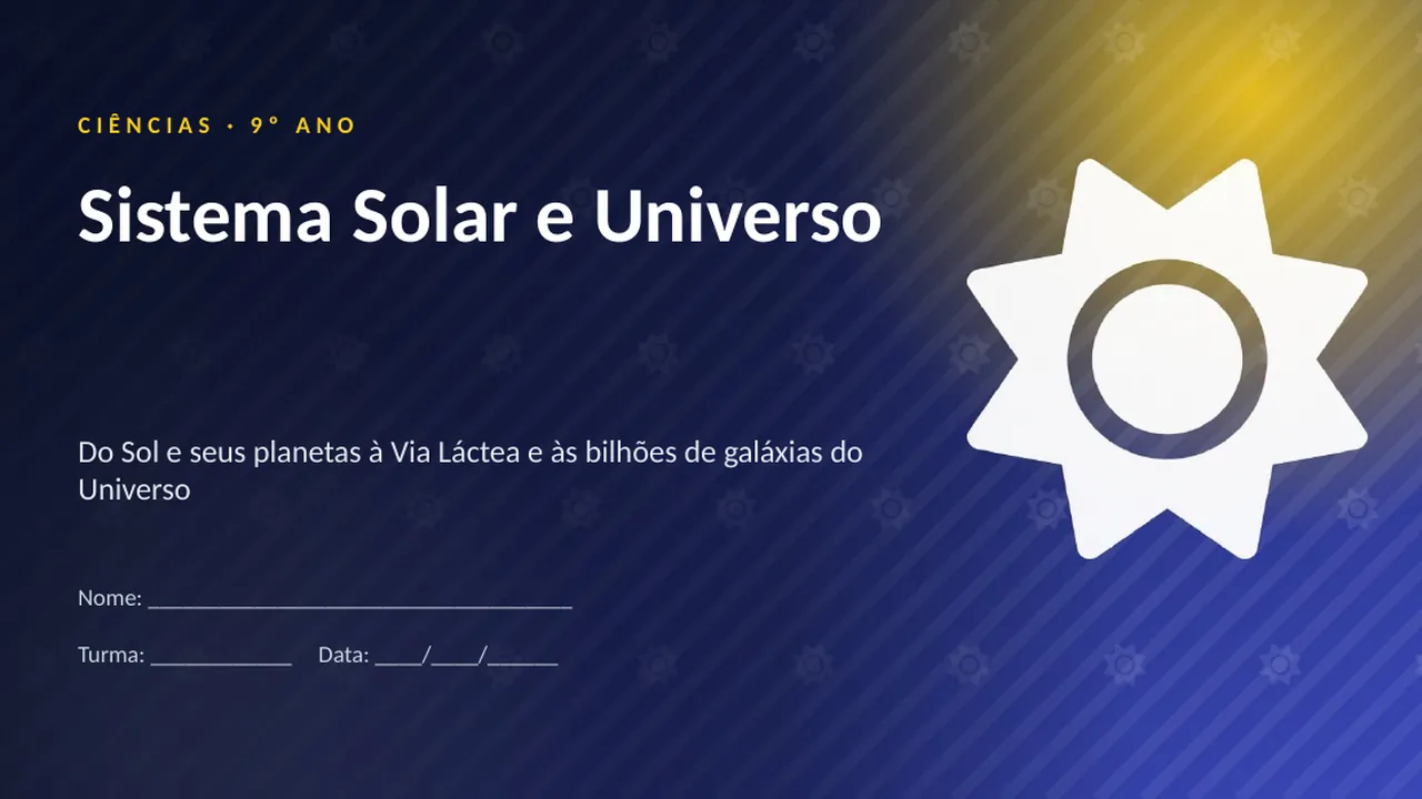 Capa da apresentação Sistema Solar e Universo