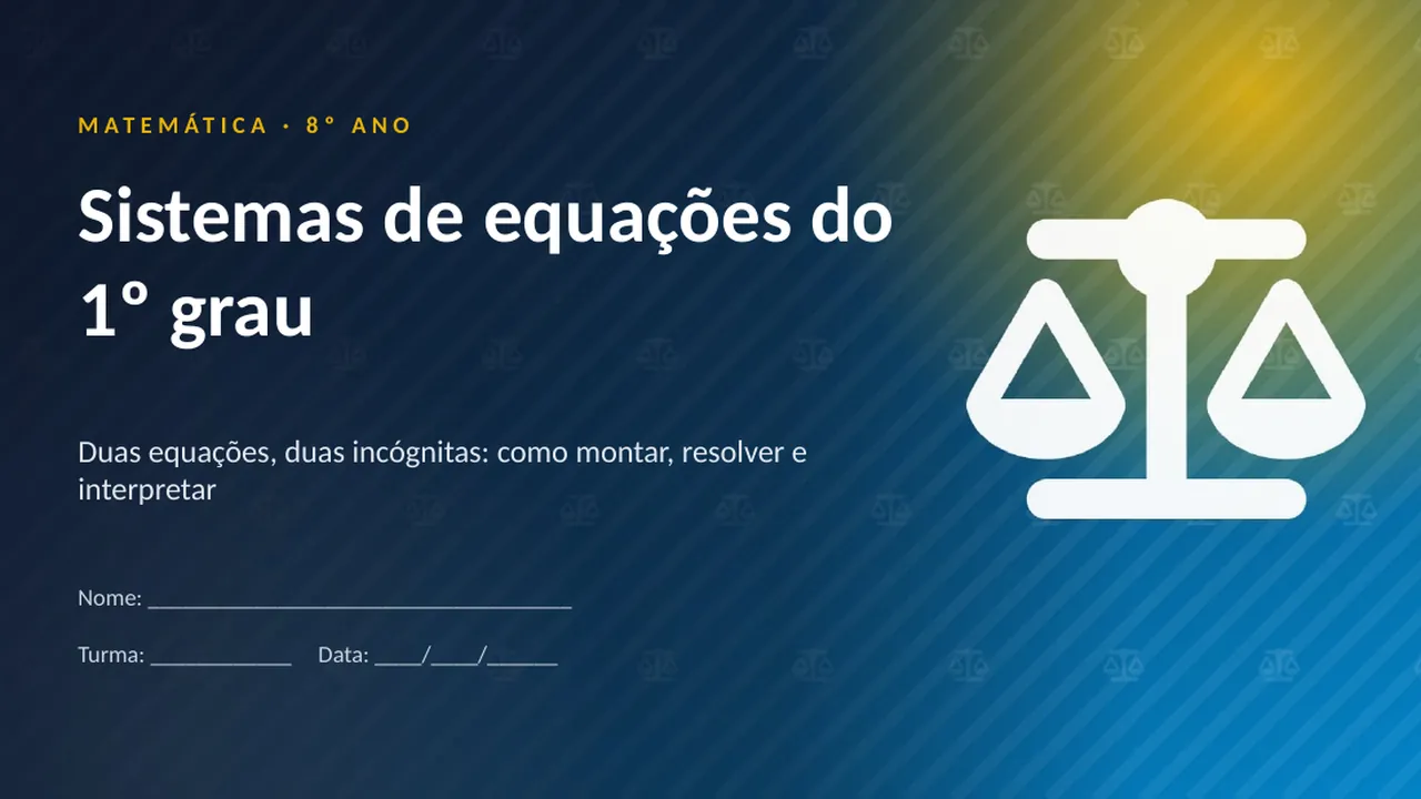 Capa da apresentação Sistemas de equações do 1º grau