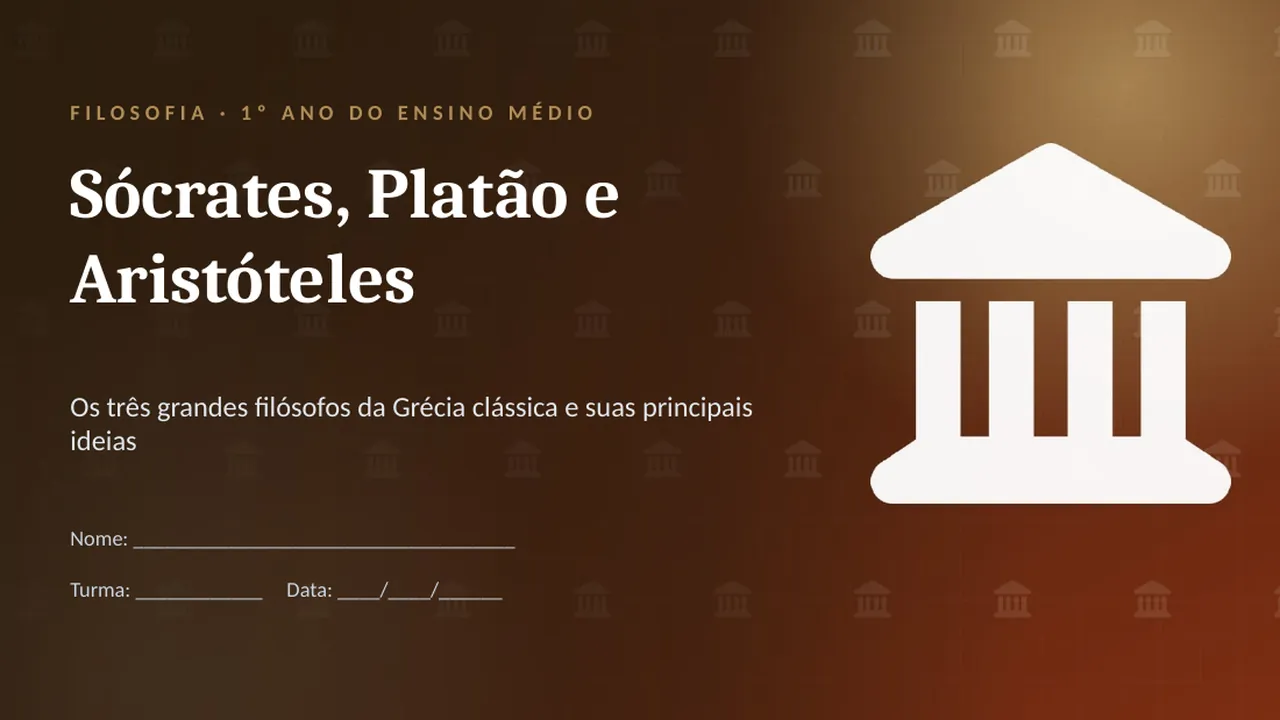 Capa da apresentação Sócrates, Platão e Aristóteles