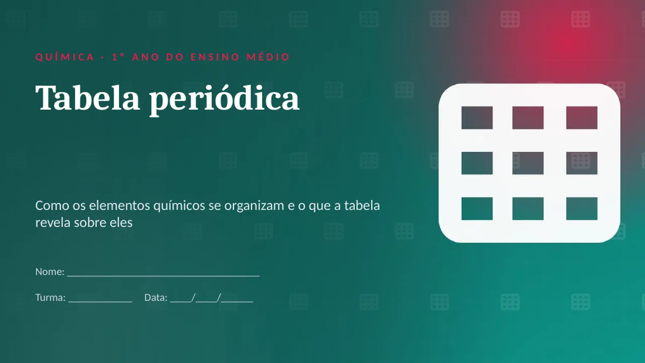 Capa da apresentação Tabela periódica