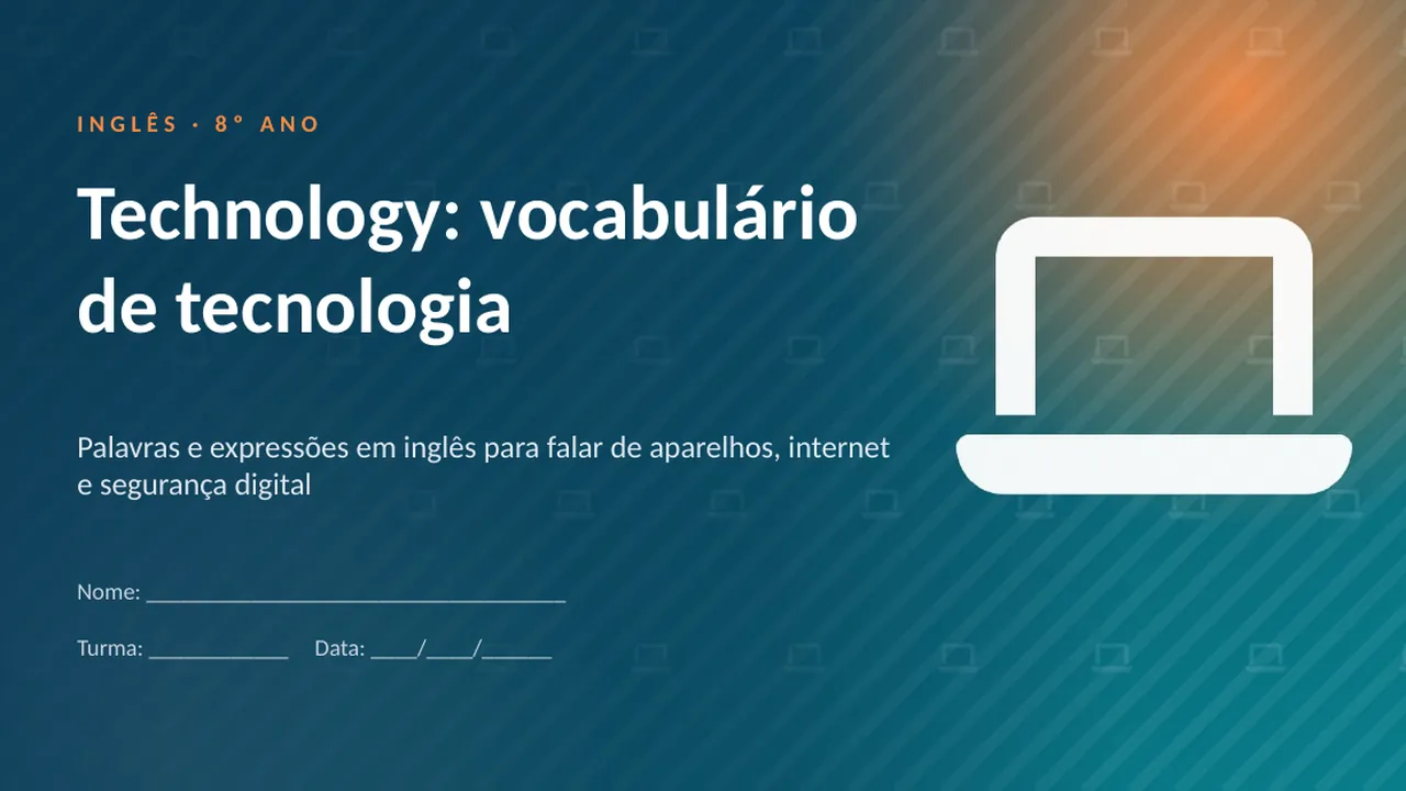 Capa da apresentação Technology: vocabulário de tecnologia
