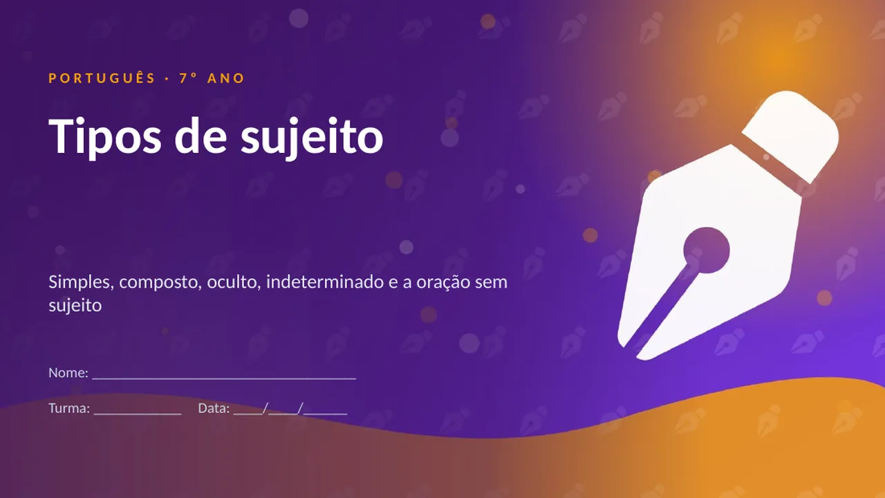 Capa da apresentação Tipos de sujeito