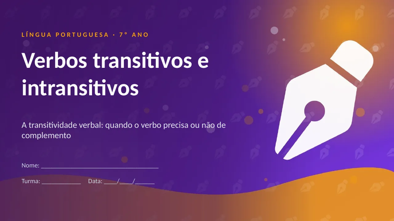 Capa da apresentação Verbos transitivos e intransitivos